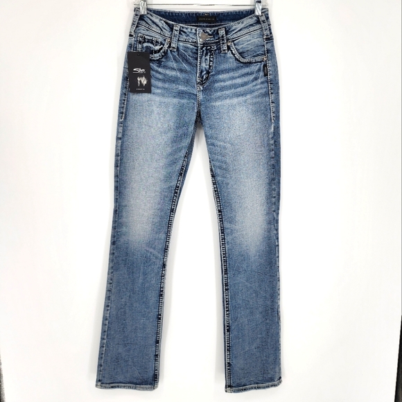 Silver NWT Suki Baby Boot Cut Jeans Mid Rise Curvy Fit W27xL33 - Picture 1 of 12